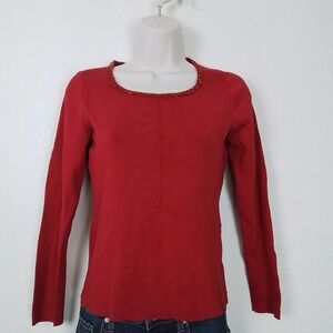 Y2k Petite Sophisticate Silk Blend‎ Sweater SP Beaded Red Long Sleeve Classic